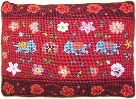 Indian Elephants Needlepoint Tapestry Kit (Red) - The Fei Collection