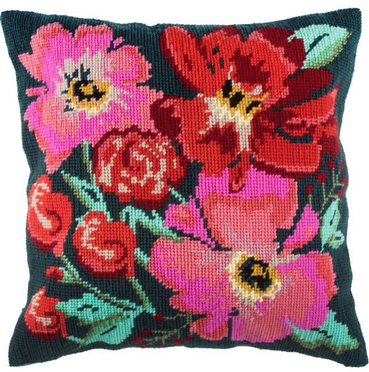 Painted Floral Tapestry Kit Cushion (with cushion back)