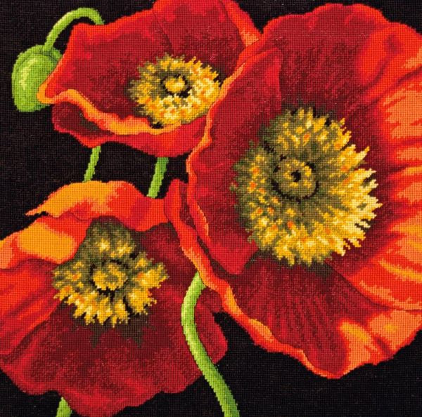 Red Poppy Trio Tapestry Kit - Dimensions Needlepoint